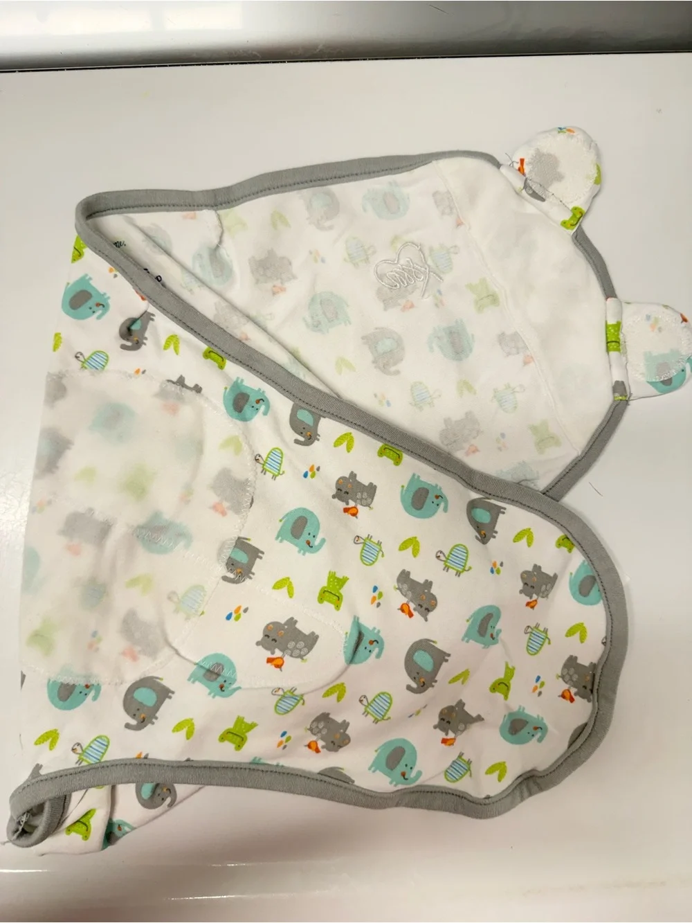 SwaddleMe Baby Swaddle - White with Teal, Gray & Lime Animal Print